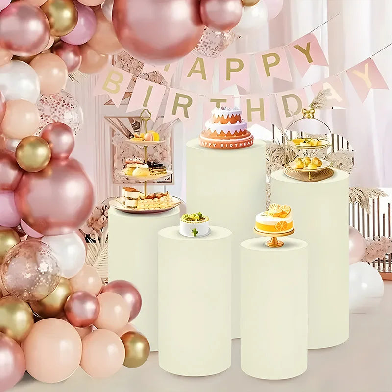 Cylinder Stand Covers - 5PCS/3PCS Elastic Fabric Decor Sleeves for Wedding, Party & Baby Shower Events