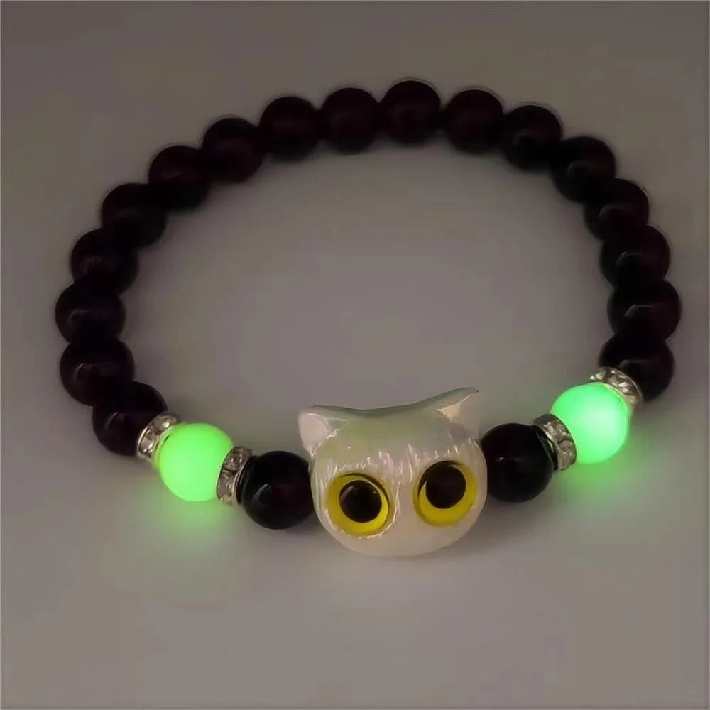 Luminous Cat Matching Bracelets for Couples | Glow-in-the-Dark Black & White Friendship Bangles | Cute Gift for Him & Her
