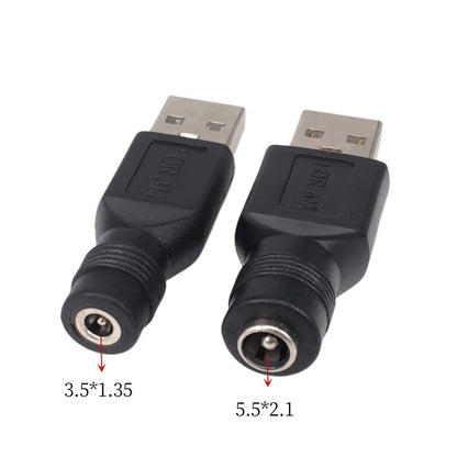 DC Female Jack to USB 2.0 Male Adapter - 5V Power Connector for 3.5×1.35mm, 4.0×1.7mm & 5.5×2.1mm Plugs