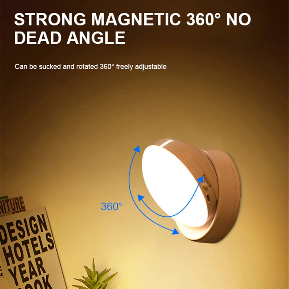 360° Rotated PIR Motion Sensor LED Night Light - Rechargeable Wall Lamps, Wireless Under Cabinet Closet Lamp