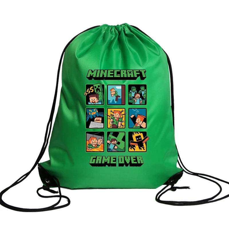 My World Kids Drawstring Bag — Waterproof Cartoon Backpack & Handbag with Kawaii Anime Figure Print for Boys & Girls