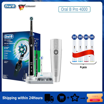 Oral-B Pro 4000 Electric Toothbrush – 3D Action Daily Clean with Pressure Sensor, 4 Modes, Gum Care, Waterproof & Rechargeable