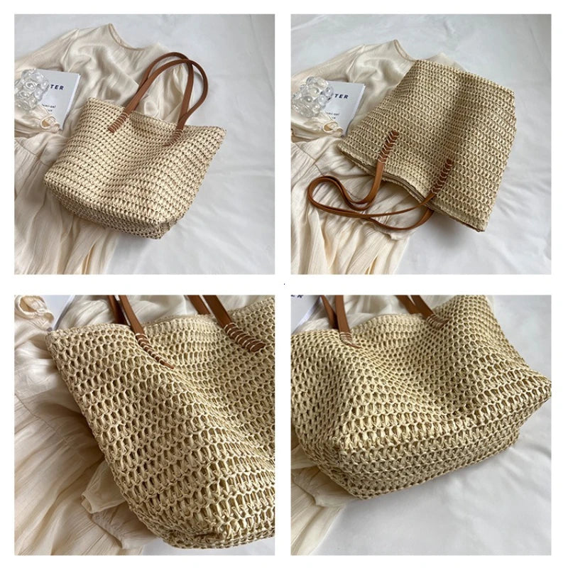 Women’s Hand-Woven Straw Shoulder Bag – Bohemian Summer Beach Tote & Travel Shopper 2025 Fashion Weave Handbag