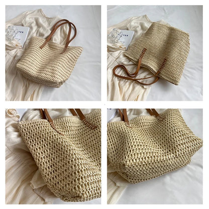 Women’s Hand-Woven Straw Shoulder Bag – Bohemian Summer Beach Tote & Travel Shopper 2025 Fashion Weave Handbag