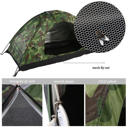 One Person Outdoor Camping Tent – Camouflage Waterproof UV Protection Hiking Shelter
