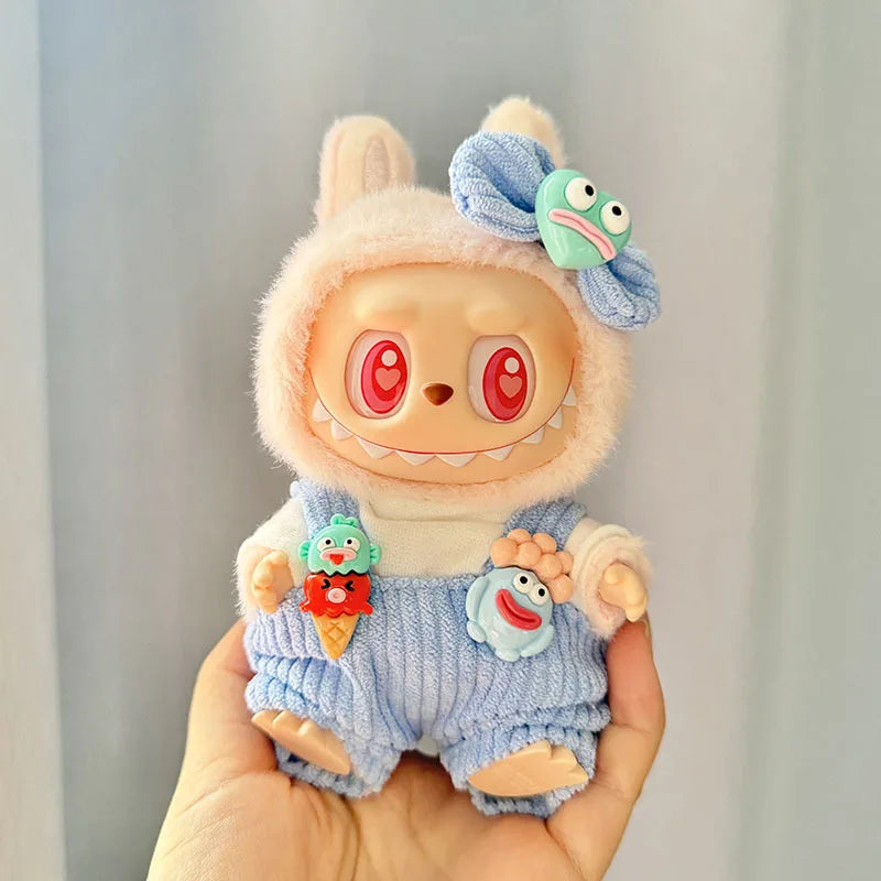 Labubu I & II Doll Clothes – 15cm/17cm Cute Eye Mask Pajama 3-Piece Set for Plush Dolls