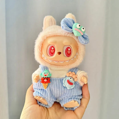 Labubu I & II Doll Clothes – 15cm/17cm Cute Eye Mask Pajama 3-Piece Set for Plush Dolls