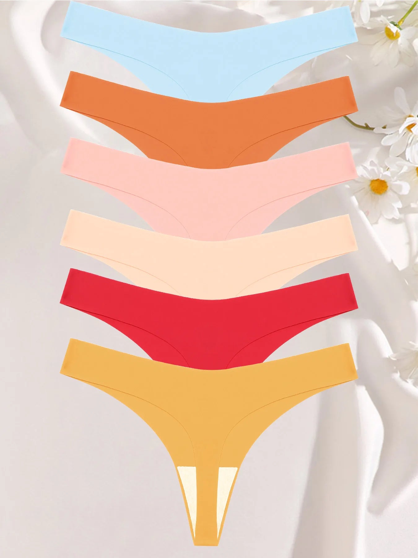 FINETOO 6PCS Seamless Ice Silk Thongs for Women – Breathable T-Back Crotch Briefs, Sexy Solid Tanga Lingerie in 10 Colors