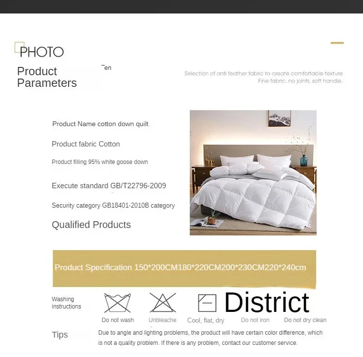 95% White Goose Down Duvet – Five-Star Hotel Quality, Warm Double or Single Goose Down Comforter