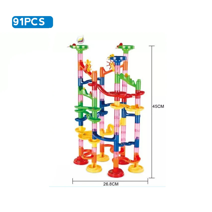 DIY Marble Run Race Track Set - 3D Maze Ball Roller Building Blocks Toy for Kids Creative STEM Play