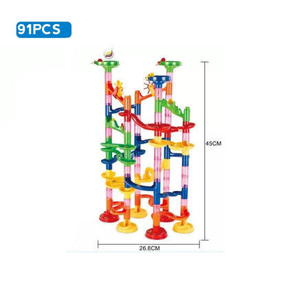 DIY Marble Run Race Track Set - 3D Maze Ball Roller Building Blocks Toy for Kids Creative STEM Play