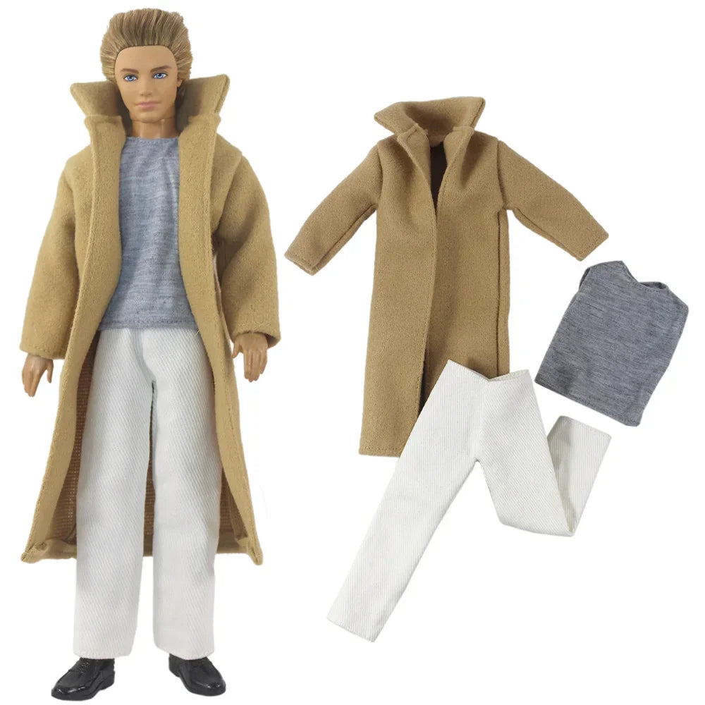 1 Set Woolen Overcoat Outfit for 12-inch Ken Doll – Multiple Styles Doll Clothes