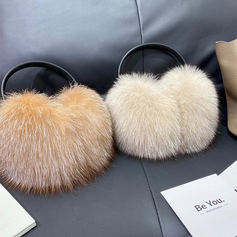 Women’s Winter Real Fox Fur Earmuffs & Scarf – Dual-Use Plush Outdoor Warmer with Genuine Fur