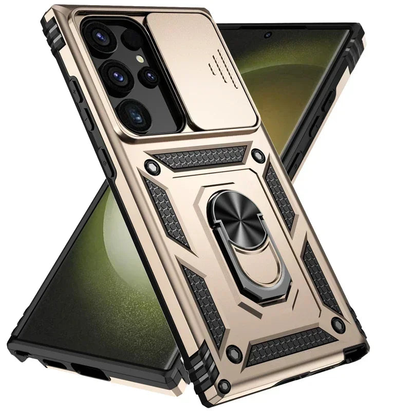 Rotating Camera Lens Armor Case - Military Grade Protective Cover for Samsung Galaxy S20-S25 Series & Note Models