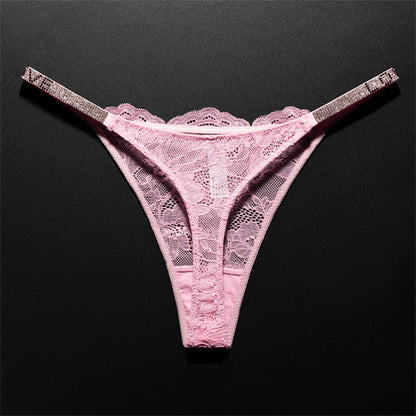 Women's Crystal Lace Thong - Sheer Transparent Breathable T-Back Lingerie Plus Size S-XL