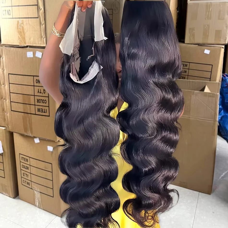 13x6 & 13x4 Deep Wave Human Hair Wig — 30-40 Inch HD Lace Frontal Body Wave & Curly Wigs for Black Women