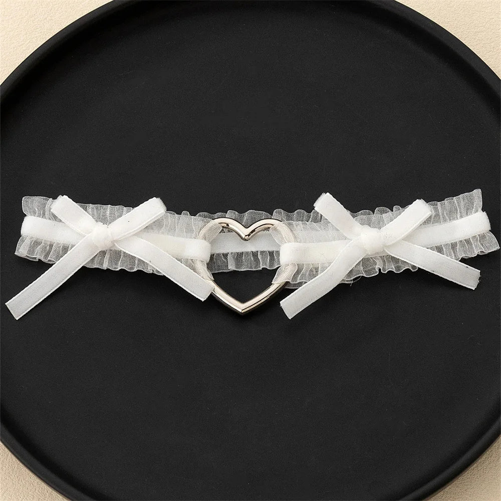 Lolita Lace Garters – Gothic Punk Cross Heart Bow Thigh Choker Leg Belt for Women Lingerie & Cosplay