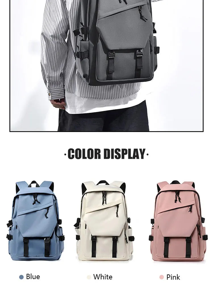 15 Inch Polyester Waterproof Men’s Backpack – Simple, Fashionable Student & Couple Computer Bag