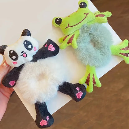 Cute Plush Animal Hair Bands | Frog, Panda & Cat Elastic Hair Ties for Women & Girls