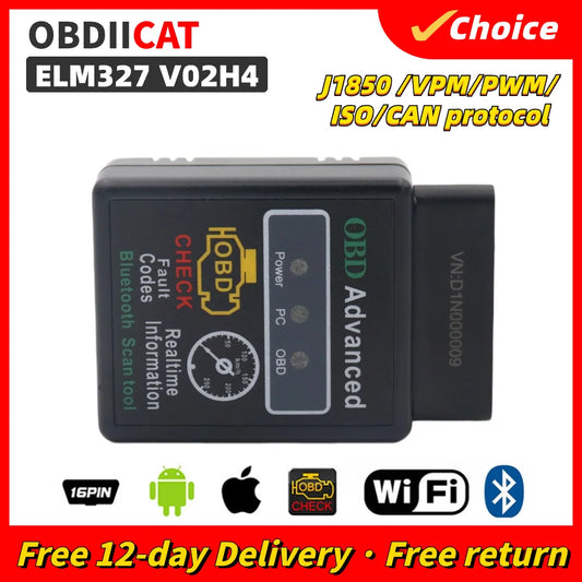 V02H4 ELM327 OBD2 Scanner – High-Quality Car Diagnostic Tool, Bluetooth Auto Code Reader for iOS & Android