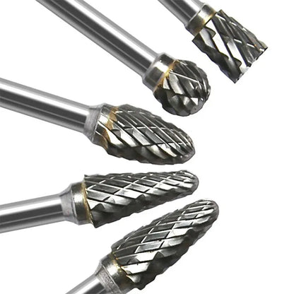 5Pcs Carbide Tungsten Steel Wood Milling Cutter Set - Double Rotary File Heads for Root Carving and Woodworking