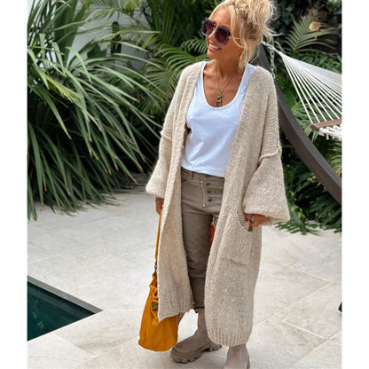 2024 Women’s Knitted Striped Cardigan – Elegant Loose Long Outerwear, Y2K Sweater Coat, Soft Cover-Up for Fashion Streetwear