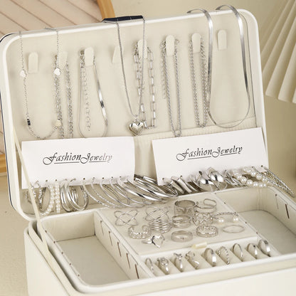 54Pcs Vintage Pearl Jewelry Set - Elegant Earrings Necklace Bracelet Ring & Heart Pendant Gift for Women