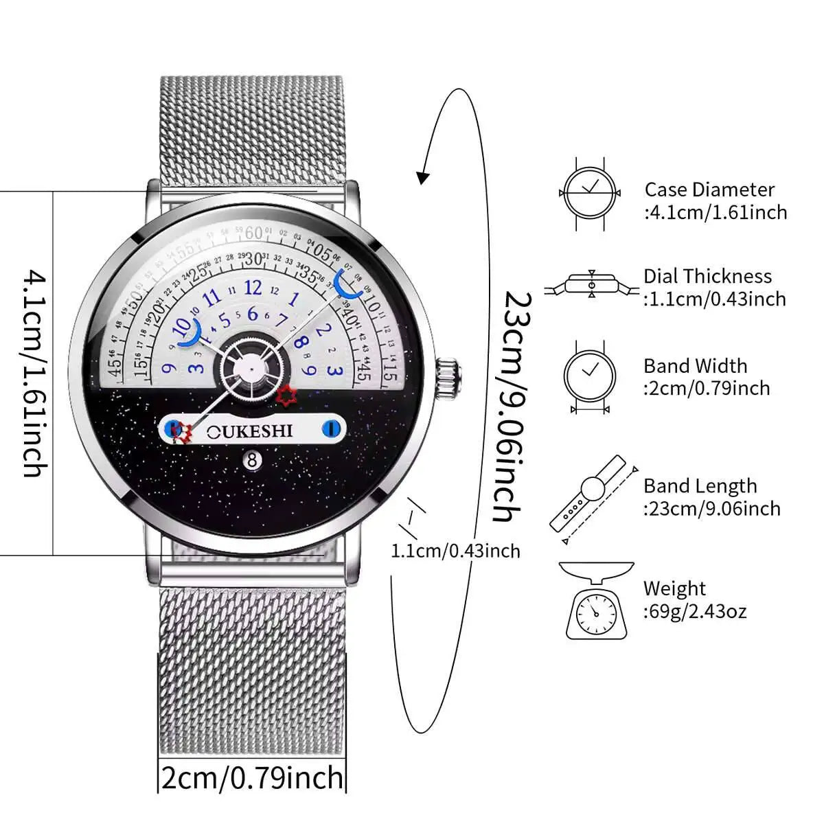 Men’s Fashion Mesh Band Quartz Watch — Business Wristwatch with Calendar Reloj Hombre