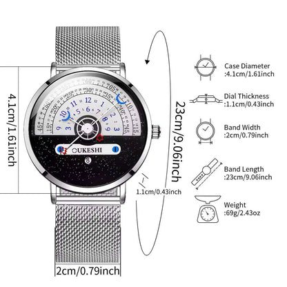 Men’s Fashion Mesh Band Quartz Watch — Business Wristwatch with Calendar Reloj Hombre