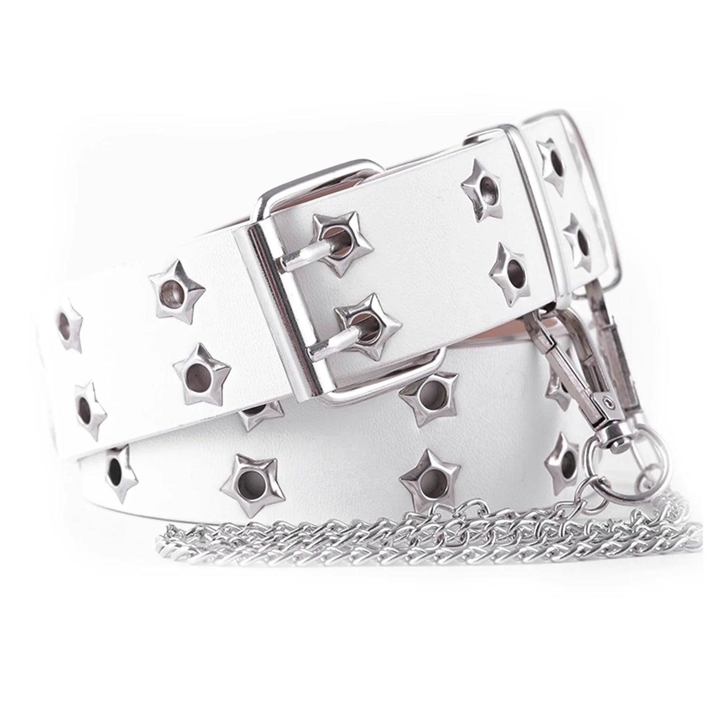 Women's Y2K Double-Hole Punk Belt - Adjustable Unisex Hip Hop Rock Style Punch-Free Waist Belt