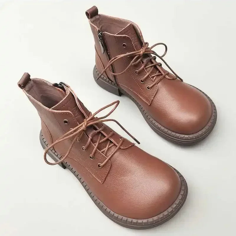 Careaymade 100% Genuine Leather Wide Casual Women’s Short Boots – Big Size, Handmade Men’s Wool Boots