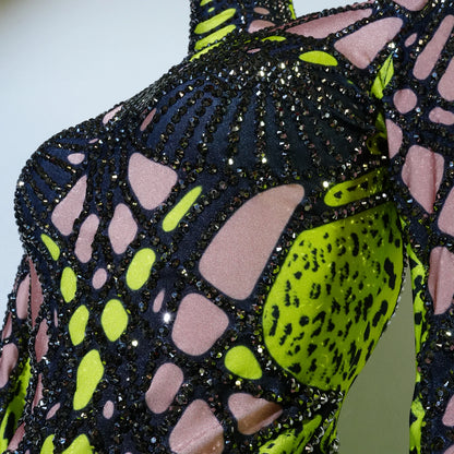 Sexy Sparkly Green Rhinestone Bodysuit – Stage Dance Costume for Party, Bar Show, Drag Queen, Cosplay & Halloween