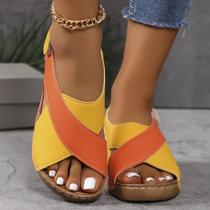 New Women's Contrast Color Wedge Sandals – Comfortable Peep Toe Non-Slip Platform Beach Shoes