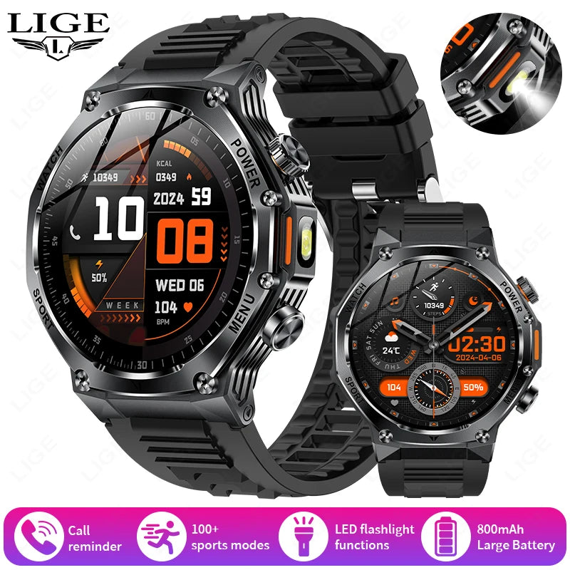 LIGE 2025 Smartwatch for Men — 800mAh Ultra Long Battery, Waterproof Outdoor Sport Watch with Bluetooth Call & Military Design