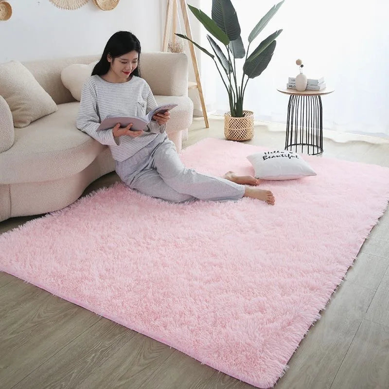 Furry Nordic Style Area Rug – Large Non-Slip Carpet for Living Room, Bedroom & Kids Room, Black/Gray/White Decor