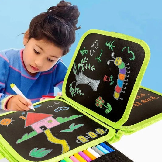 Children's Magic Blackboard – Educational Coloring & Drawing Game, 6 Sided Erase Board with 3 Chalk Pens & Water