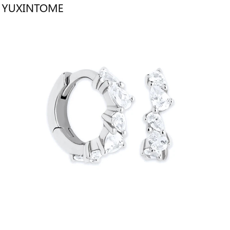 925 Sterling Silver White Zircon Hoop Earrings for Women – Fashion Geometric Crystal Silver Earrings Fine Jewelry Elegant Daily Wear Jewelry