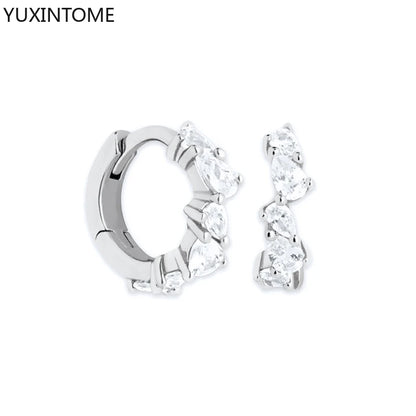 925 Sterling Silver White Zircon Hoop Earrings for Women – Fashion Geometric Crystal Silver Earrings Fine Jewelry Elegant Daily Wear Jewelry