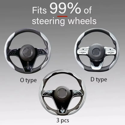 2/3PCS Universal Car Steering Wheel Cover — Laser Carbon Fiber, Silicone & 1K Microfiber Leather, Non-Slip PVC Booster