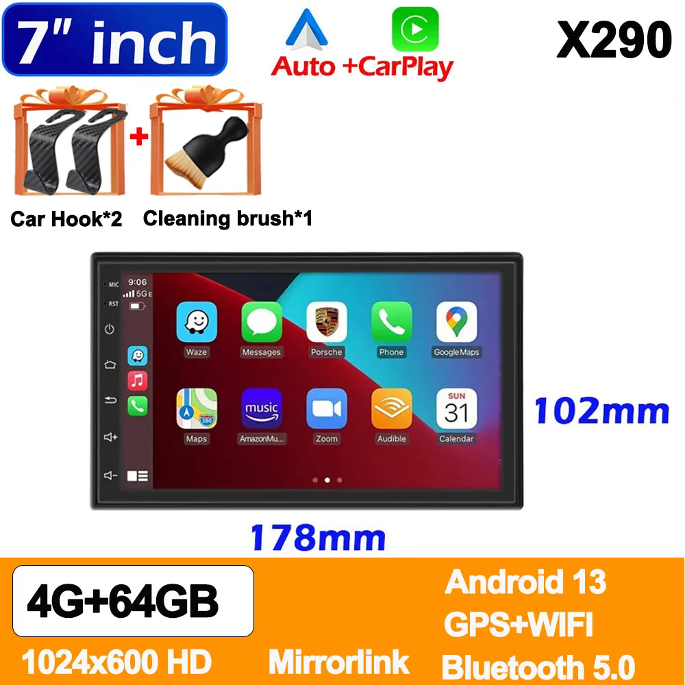 Android 13 Car Radio — 7/9/10" 2-DIN GPS Multimedia Player with 64GB, Wireless CarPlay & Android Auto