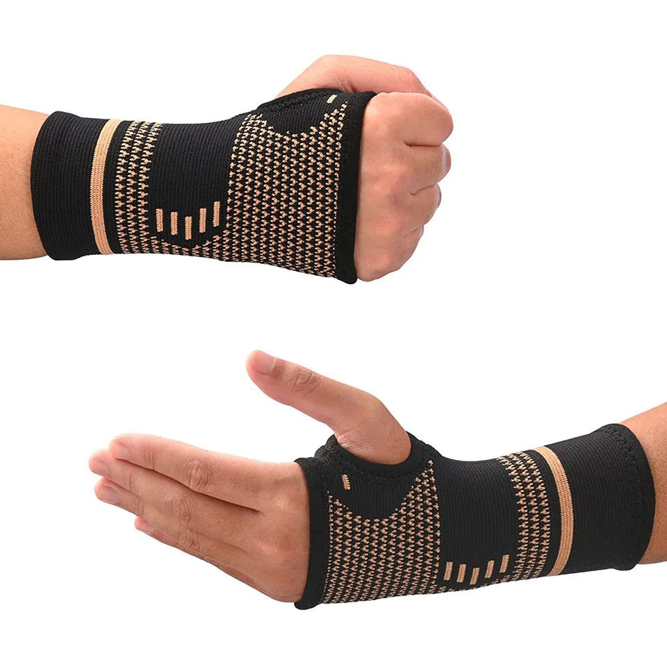 Copper Fiber Wrist Brace — Elastic Sport Bandage Wristband for Hand Support, Gym, Tennis, Fitness, and Powerlifting