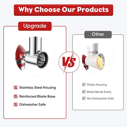 Dishwasher Safe Stainless Steel Slicer & Shredder Attachment for KitchenAid Stand Mixer – Vegetable & Salad Cutter