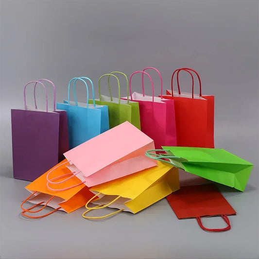10PCS Candy Color Kraft Paper Gift Bags – Colorful Handheld Shopping Bags for Wedding & Party Decoration