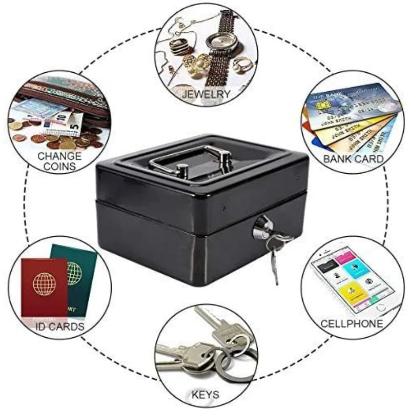 Security Cash & Key Safe Box — Steel Lockable Money, Coin, and Jewelry Storage for Home and Shop