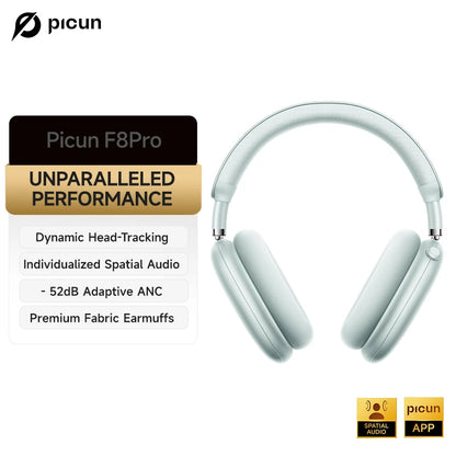 Picun F8 Pro ANC Wireless Headphones - 3D Spatial Audio Bluetooth Headset with HD Mic & Low Latency App Support