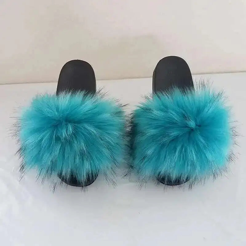 Summer Faux Fur Slippers for Women – Indoor Plush Furry Slides, Fluffy Flip Flops & Casual House Shoes