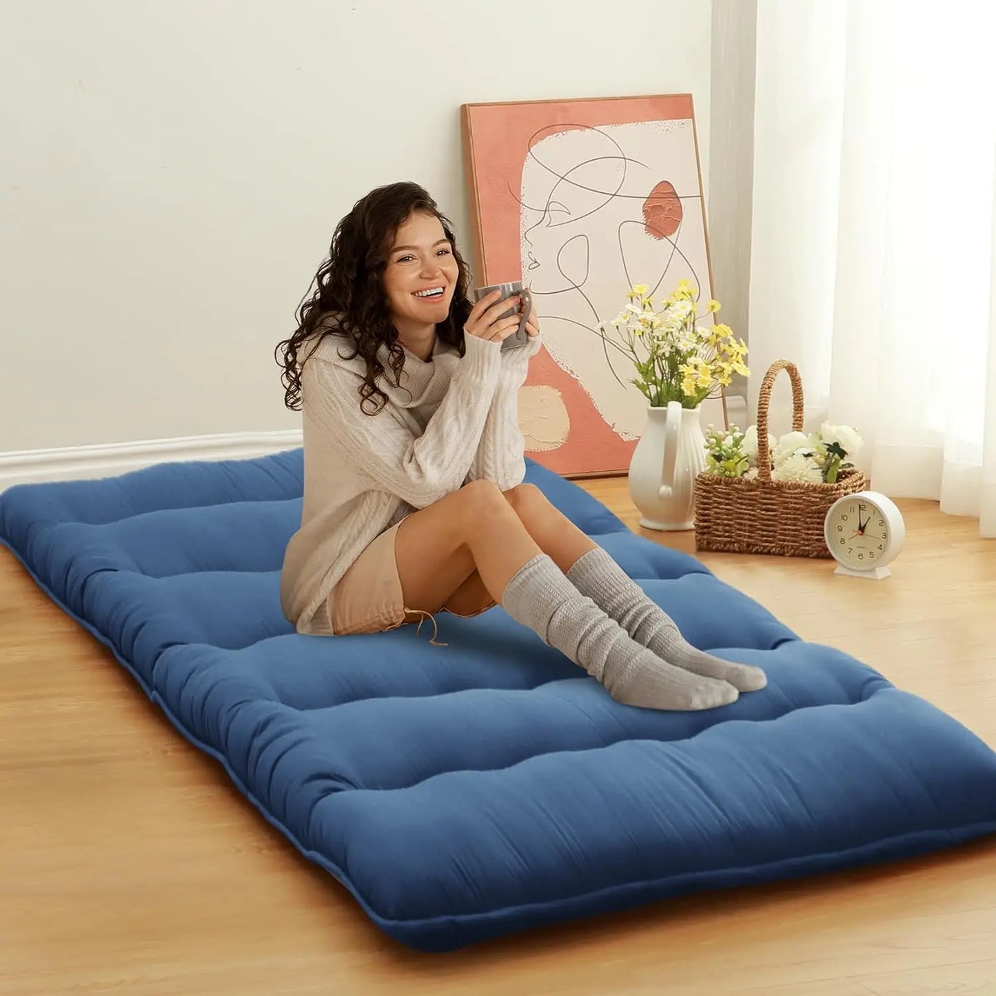 Japanese Floor Futon Mattress – Thick Tatami Sleeping Pad, Portable Twin/Full Size Lounger Bed for Comfort