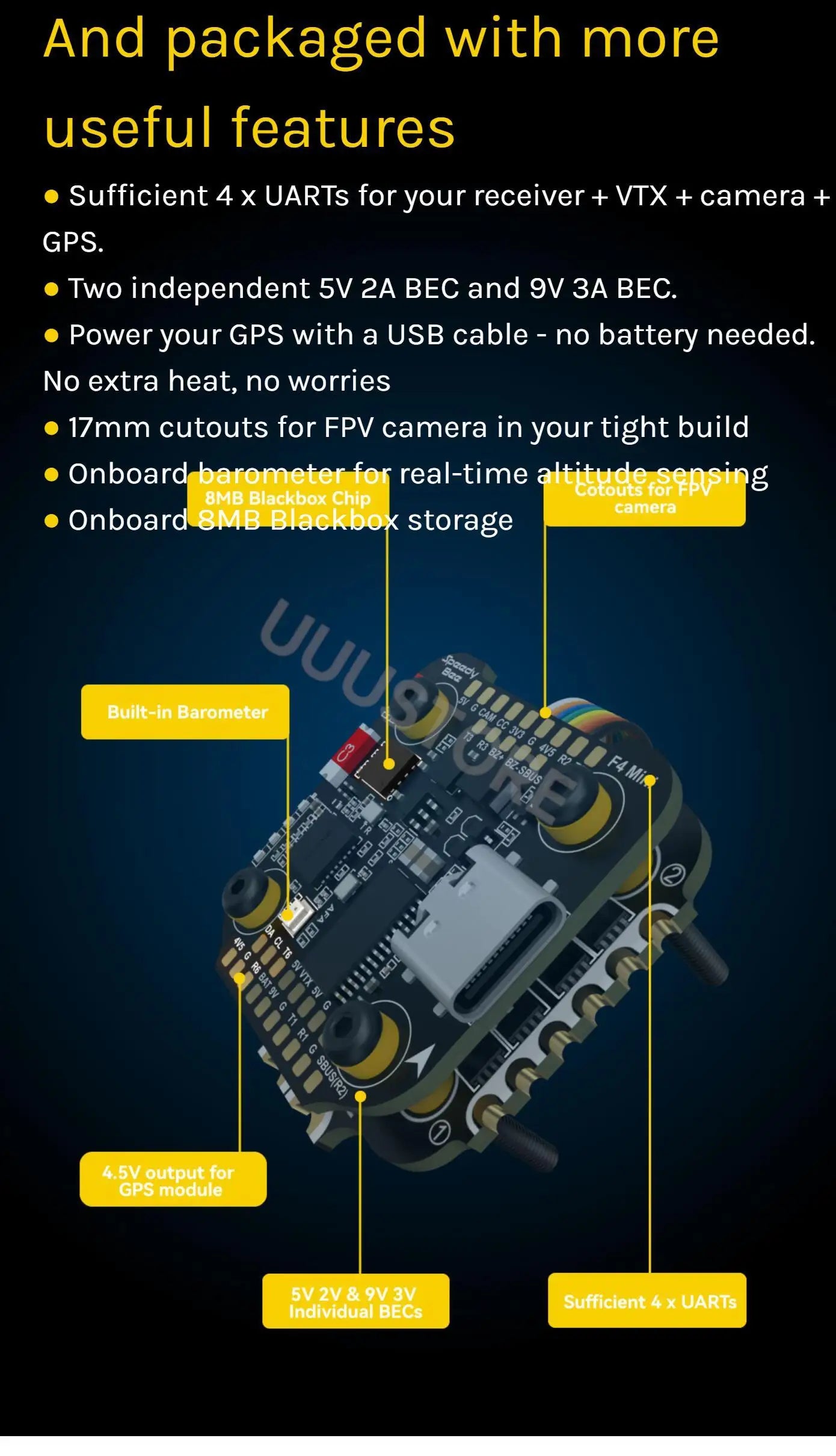 SpeedyBee F405 Mini 20x20 Stack — BLS 35A Flight Controller + BLS 35A Mini V2 4-in-1 ESC for FPV Racing Drones