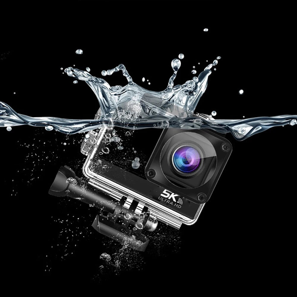 F6W Action Camera — 5K/4K60FPS, 48MP, 2.2" Touch LCD, EIS, Dual Screen, Wi-Fi, 170° Waterproof 30M, 8X Zoom Sports Camera with Wireless Mic