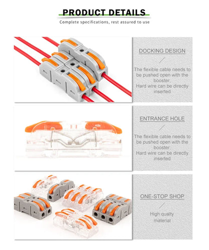 34/50PCS Lever Wire Connectors – Quick Connection for 28-12 AWG, 1-to-1 In-Line Insulated Splice Terminals